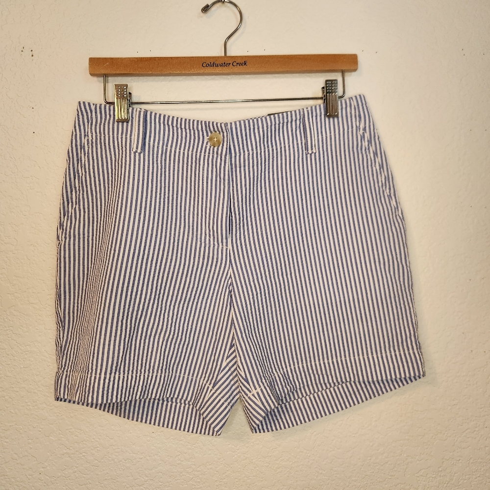 NWT Talbots Blue and White Striped Women's Relaxed Chino Shorts, Size 6P